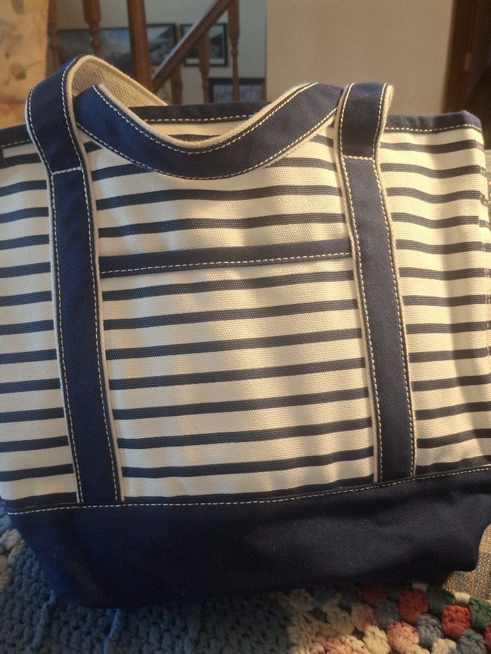 Lands End Canvas Striped Tote Bag